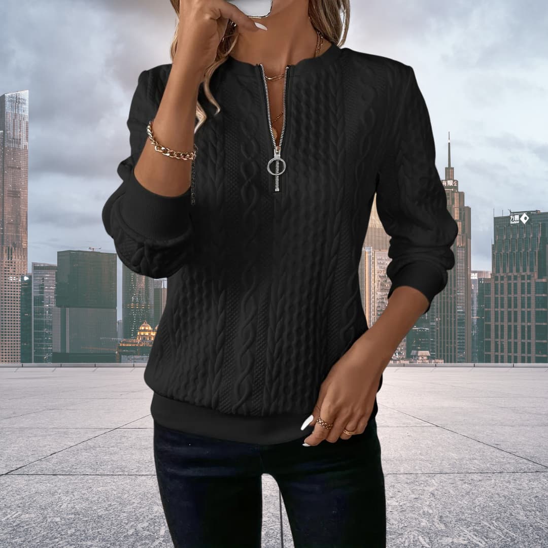 Maglione da donna a trecce con zip corta - Image 4