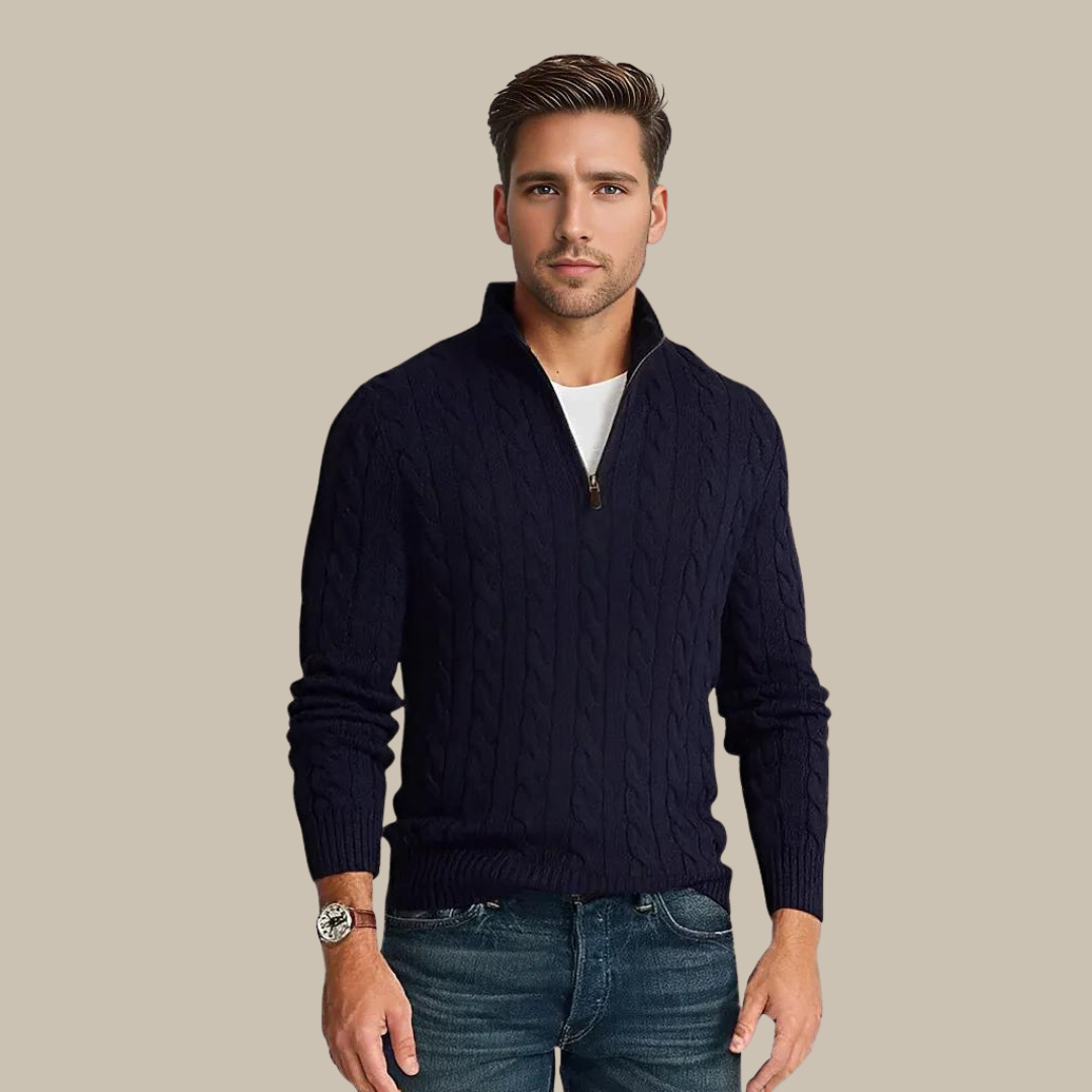 Maglione da uomo a trecce con zip corta - Image 5