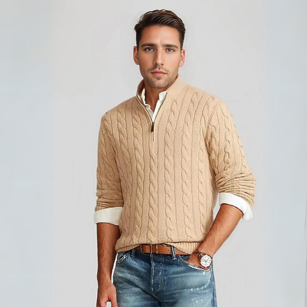Maglione da uomo a trecce con zip corta - Image 3