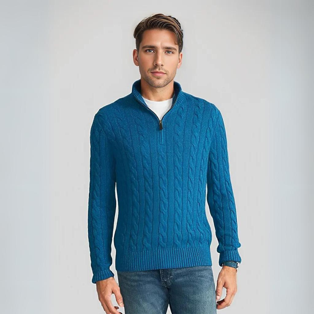 Maglione da uomo a trecce con zip corta - Image 6