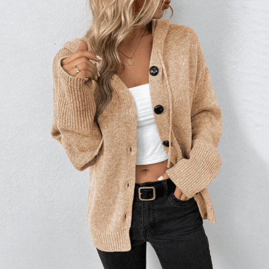 Cardigan da Donna con Cappuccio e Abbottonatura Frontale - Image 1