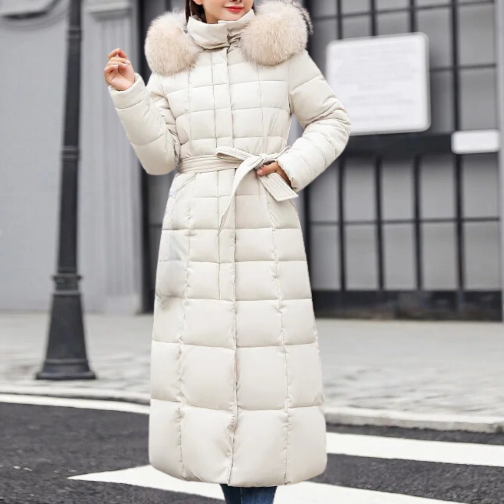 Cappotto lungo imbottito da donna con cintura - Image 5