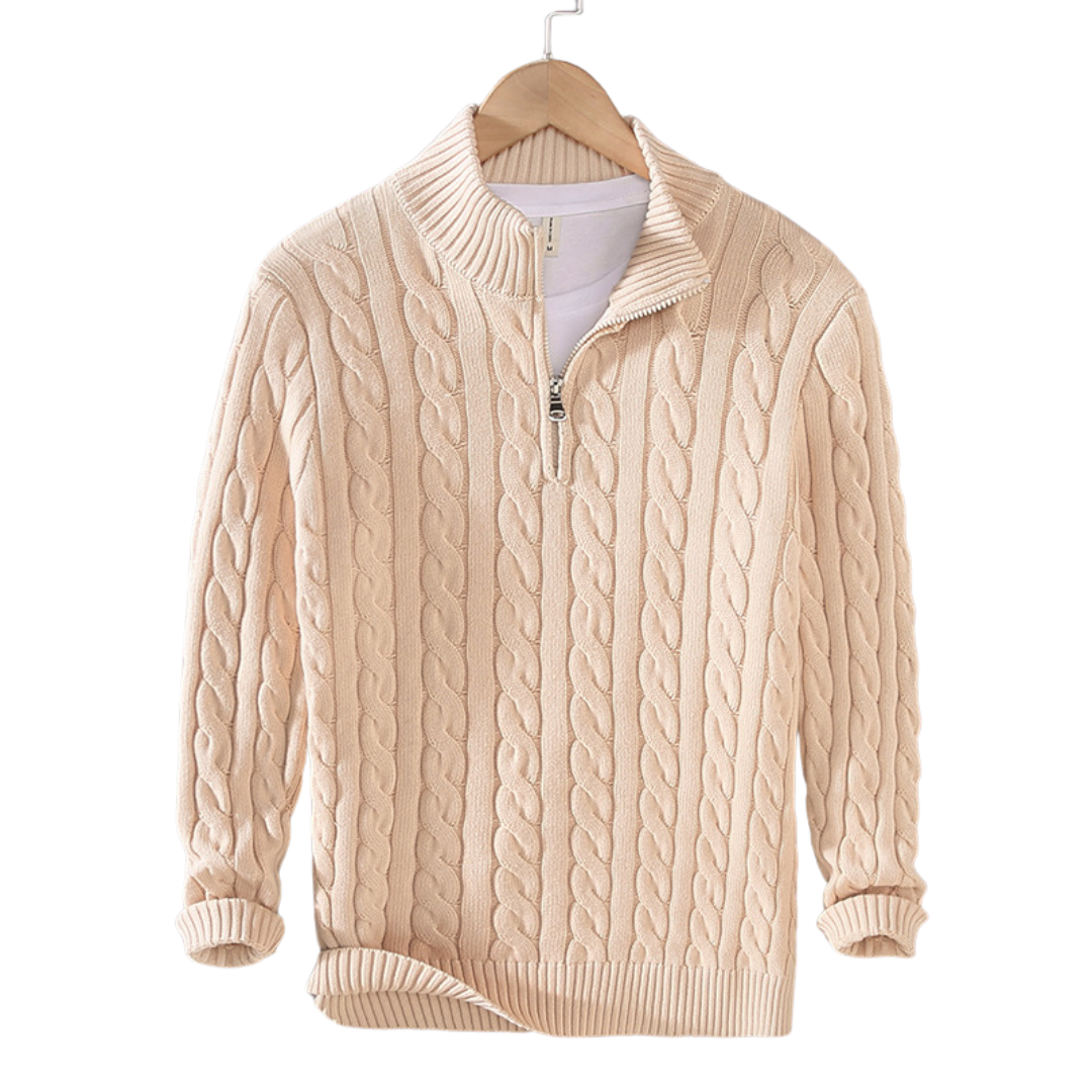 Maglione da uomo a trecce con zip corta al collo - Image 5