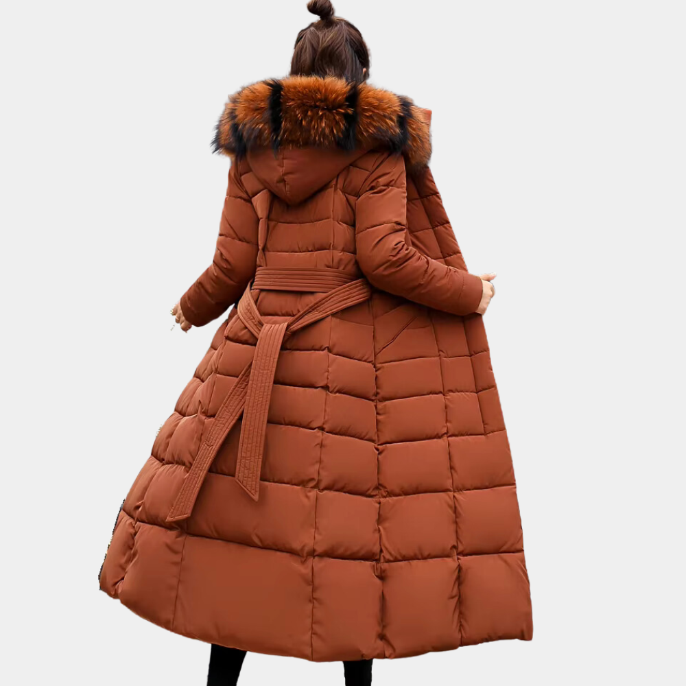 Cappotto lungo imbottito da donna con cintura - Image 2