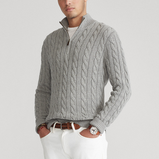 Maglione da uomo a trecce con zip corta - Image 1