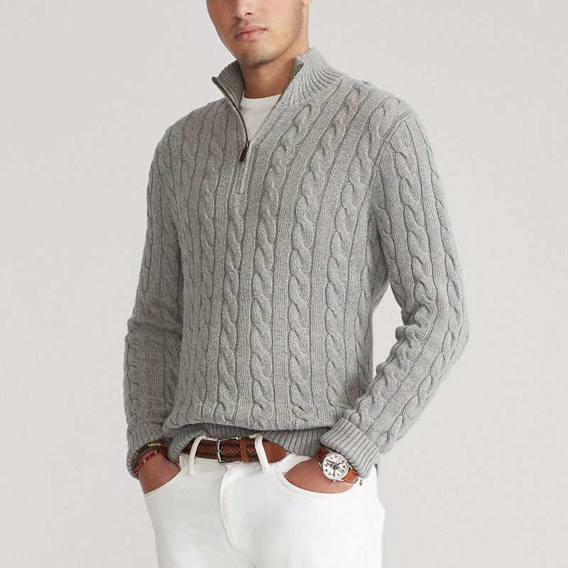 Maglione da uomo a trecce con zip corta - Image 2