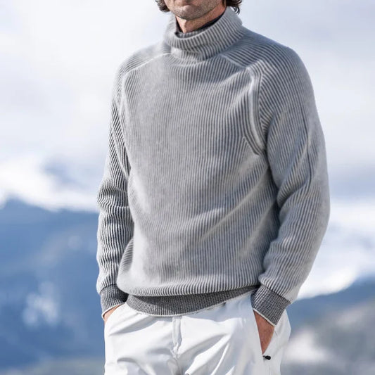 Maglione da uomo a coste con collo alto - Image 1