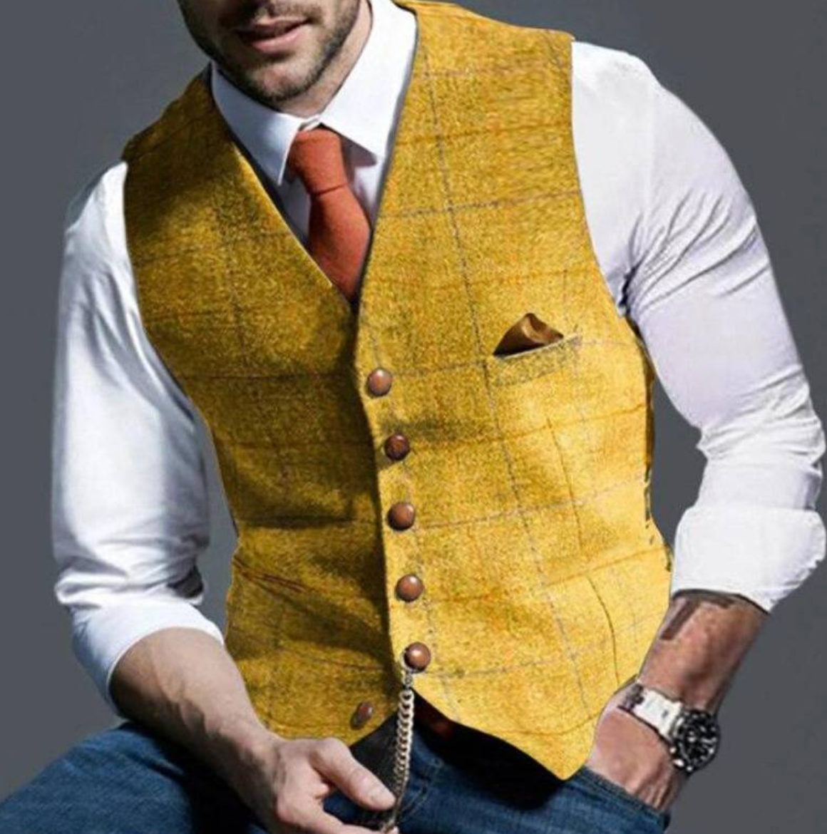 Gilet da uomo slim fit a quadri - Image 3