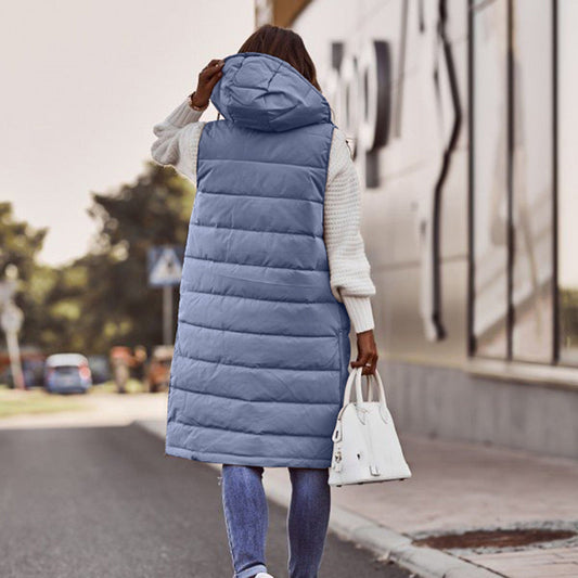 Gilet Lungo Imbottito con Cappuccio da Donna - Image 1