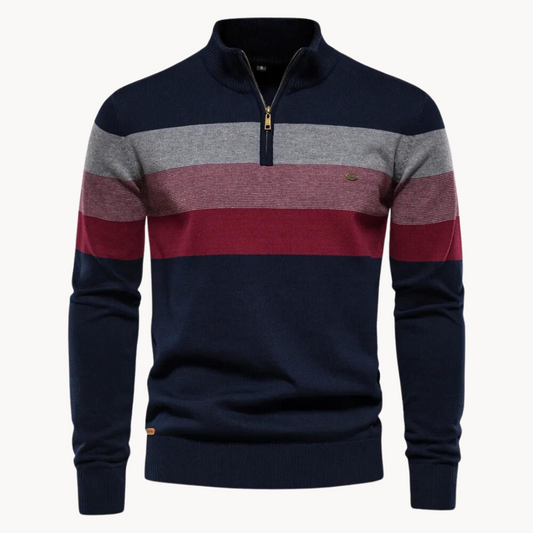 Maglione da uomo a righe con zip corta - Image 1