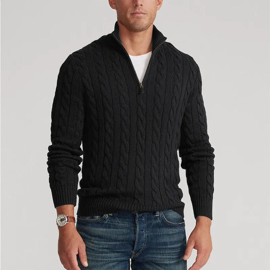 Maglione da uomo a trecce con zip corta - Image 2