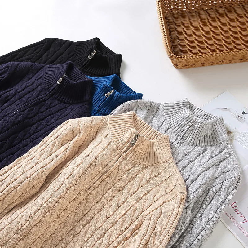 Maglione da uomo a trecce con zip corta - Image 1