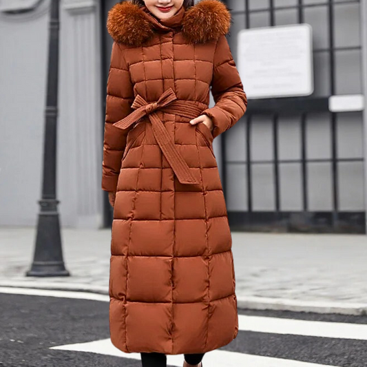 Cappotto lungo imbottito da donna con cintura - Image 1