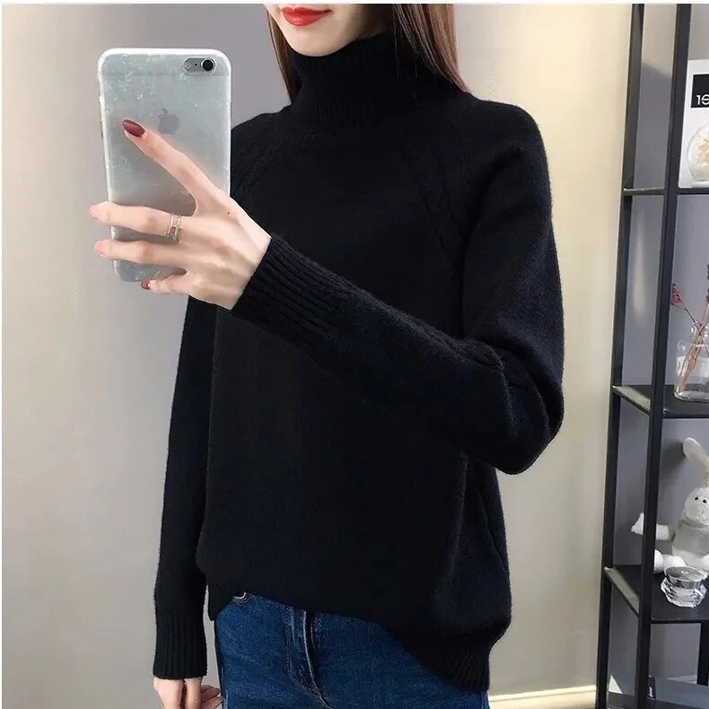 Maglione a collo alto a maniche lunghe da donna - Image 2