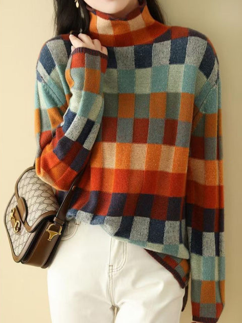 Maglione da donna a quadri a maniche lunghe - Image 3