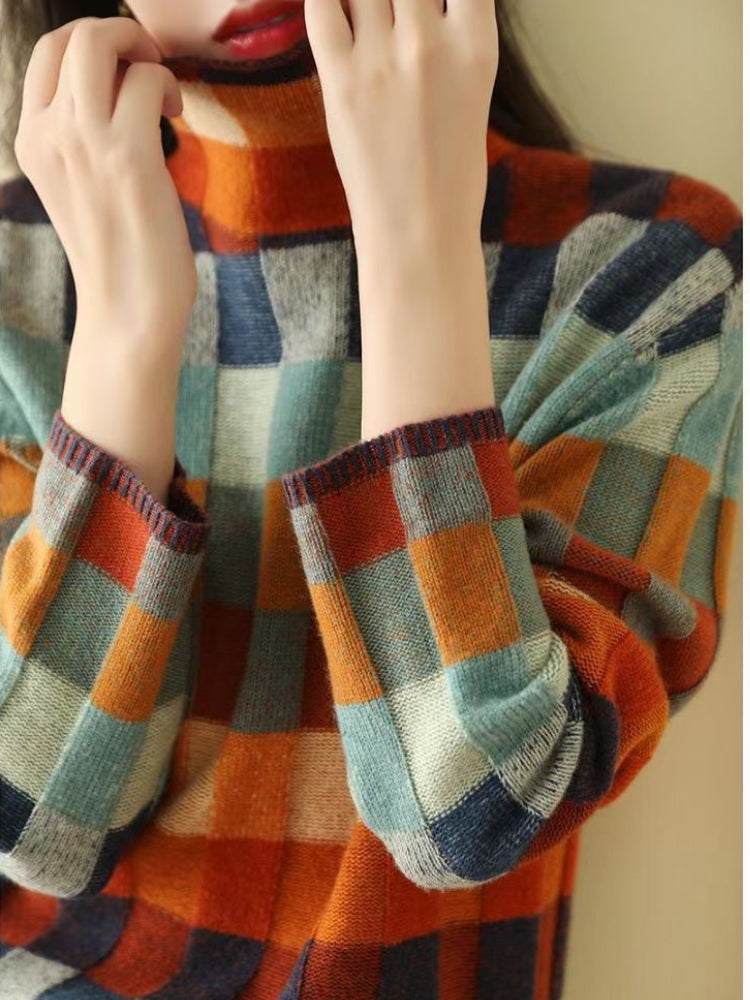 Maglione da donna a quadri a maniche lunghe - Image 4