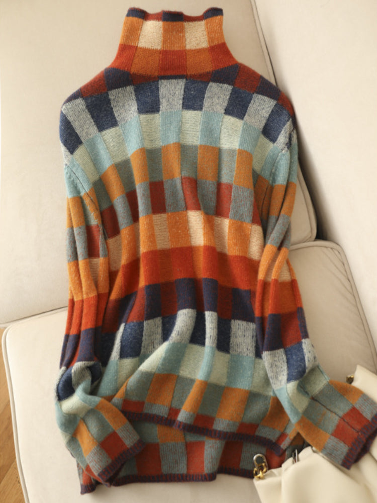 Maglione da donna a quadri a maniche lunghe - Image 5