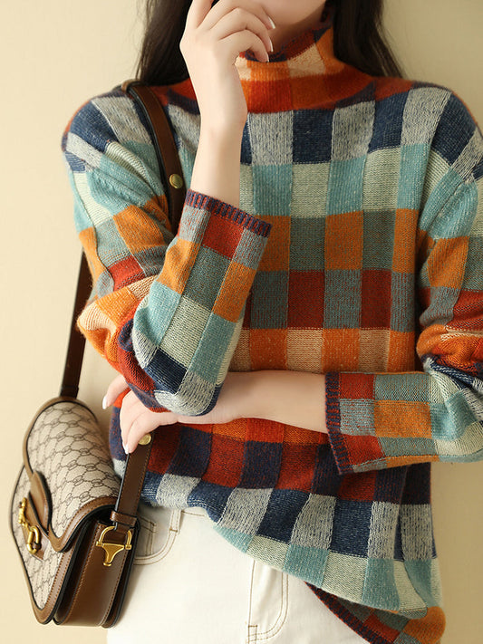 Maglione da donna a quadri a maniche lunghe - Image 1
