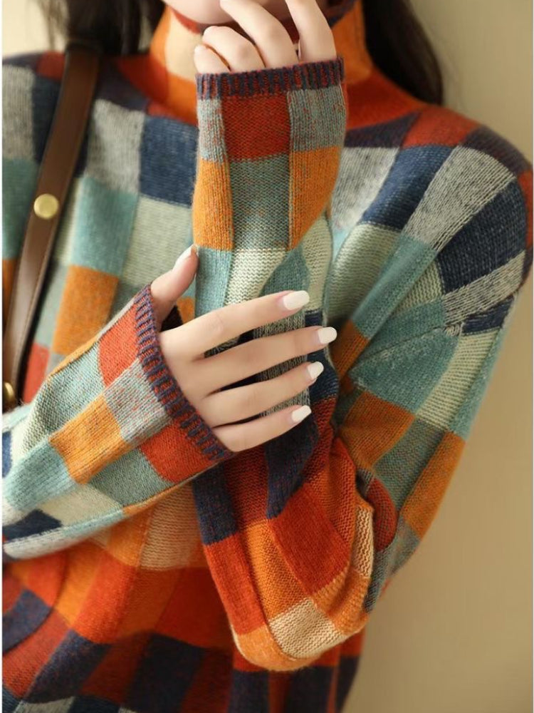 Maglione da donna a quadri a maniche lunghe - Image 2