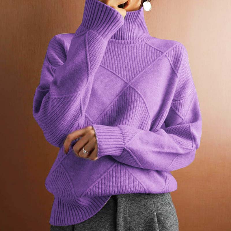 Maglione da Donna a Collo Alto con Motivo a Diamanti - Image 12