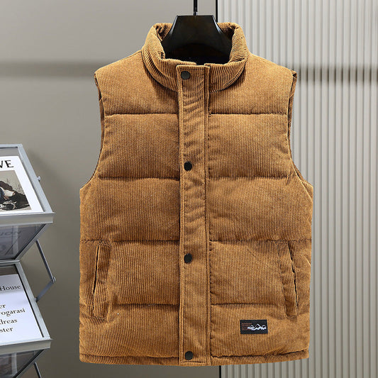 Gilet Piumino in Velluto a Coste con Bottoni da Uomo - Image 1