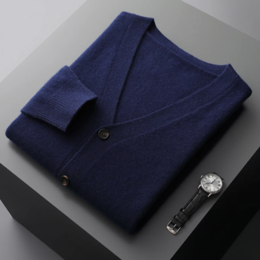 Cardigan da Uomo in Maglia a Coste con Scollo a V - Image 11