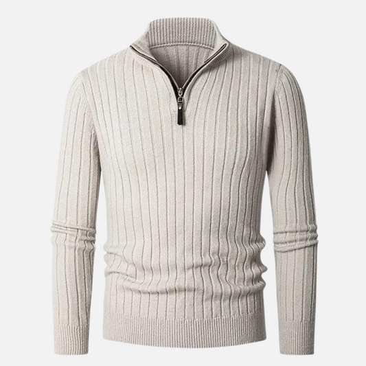 Maglione da uomo a coste con zip corta - Image 1