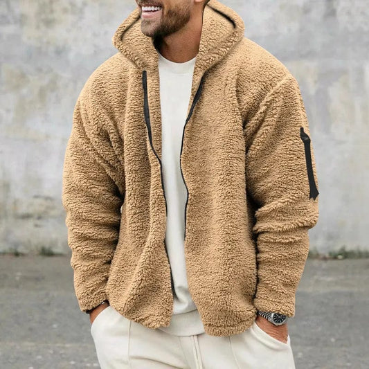 Giacca con cappuccio da uomo in pile con zip - Image 1
