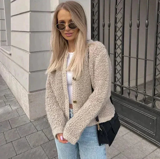 Cappotto texturizzato da donna con bottoni - Image 1