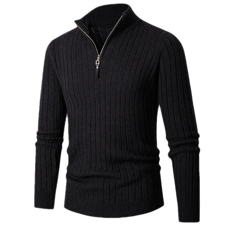 Maglione da uomo a coste con zip corta - Image 8