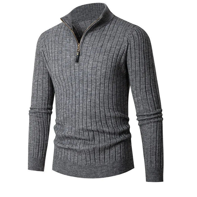 Maglione da uomo a coste con zip corta - Image 7