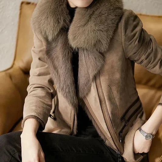 Giacca da donna con zip e collo in pelliccia - Image 1