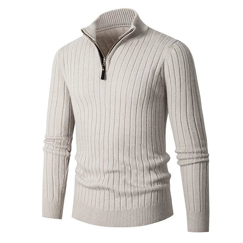 Maglione da uomo a coste con zip corta - Image 6