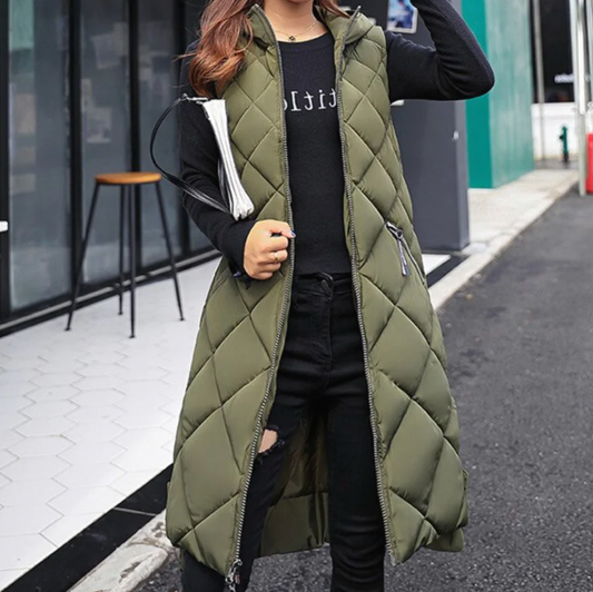 Gilet Lungo Imbottito con Cappuccio da Donna - Image 1