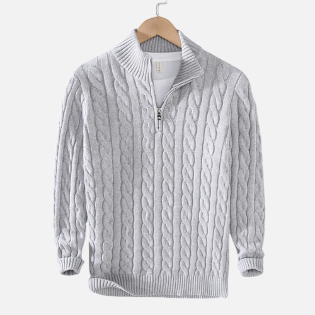 Maglione da uomo a trecce con zip corta al collo - Image 1