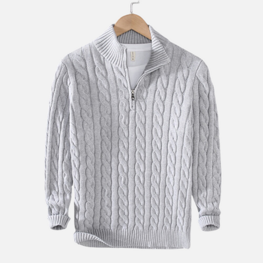 Maglione da uomo a trecce con zip corta al collo - Image 1