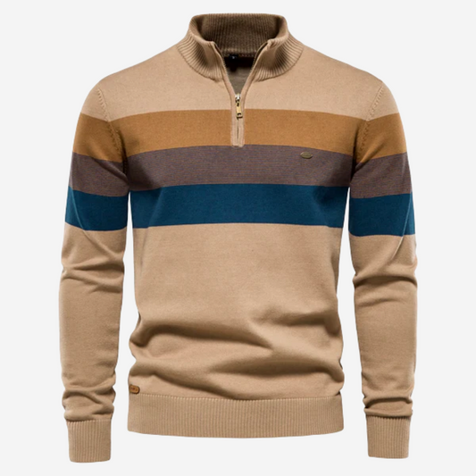 Maglione da uomo a righe con zip corta - Image 1