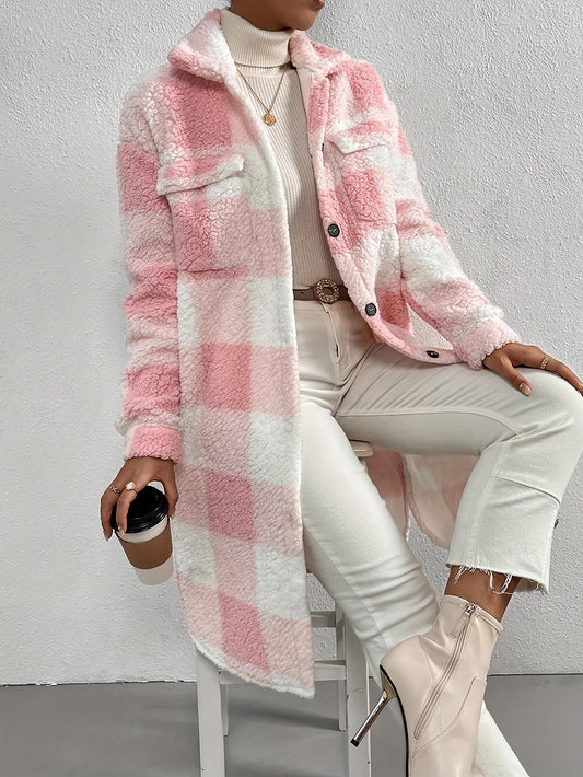 Cappotto lungo a quadri shacket da donna - Image 1