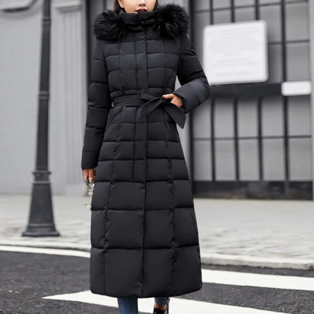 Cappotto lungo imbottito da donna con cintura - Image 6
