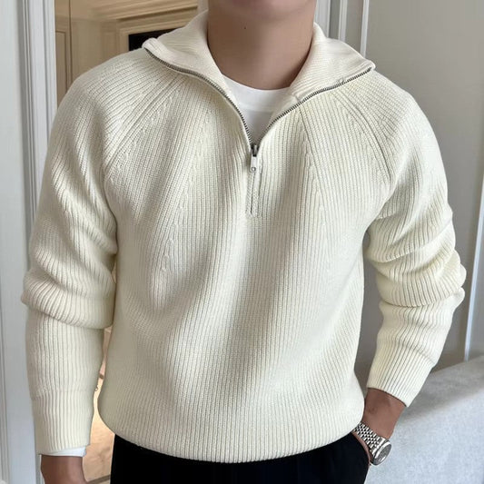 Maglione da Uomo a Coste con Zip Corta - Image 1
