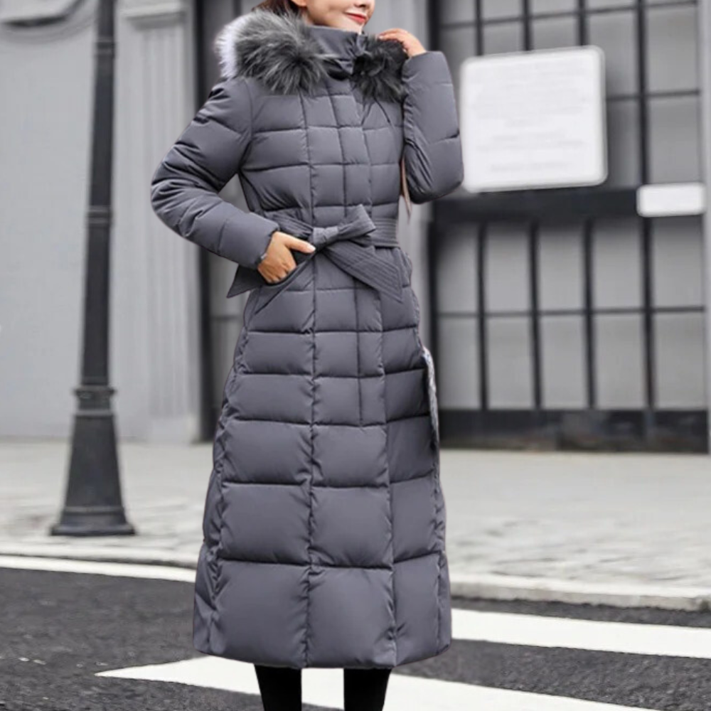 Cappotto lungo imbottito da donna con cintura - Image 7