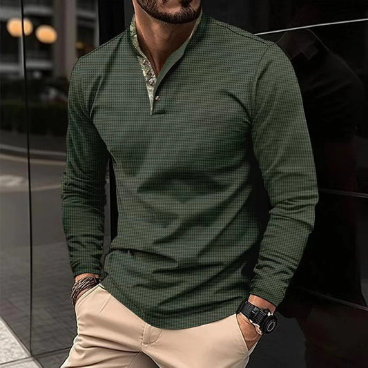 T-shirt Henley a maniche lunghe da uomo - Image 1