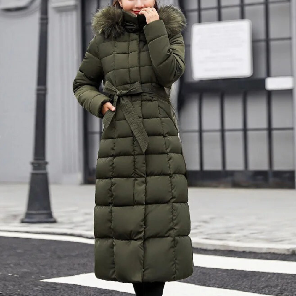 Cappotto lungo imbottito da donna con cintura - Image 4
